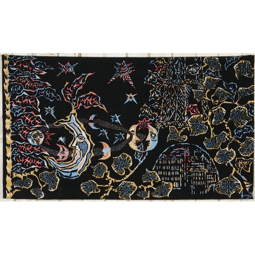 100 - JEAN LURCAT TAPESTRY, Paris by night, 93cm x 162cm, justification label verso signed Lurcat. (Subjec... 