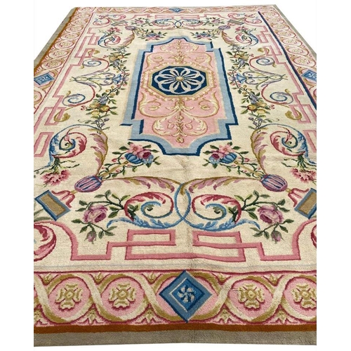 104 - ANTIQUE FRENCH SAVONNERIE DESIGN CARPET, 372cm x 253cm.