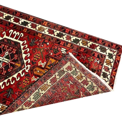 116 - PERSIAN KARAJA LONG RUNNER, 407cm x 75cm.