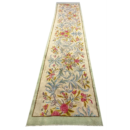 124 - PERSIAN KIRMAN RUNNER, 394cm x 83cm.