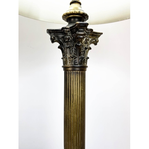 139 - COLUMN FLOOR LAMPS, a near pair, Victorian brass of Corinthian column design raised on paw feet with... 