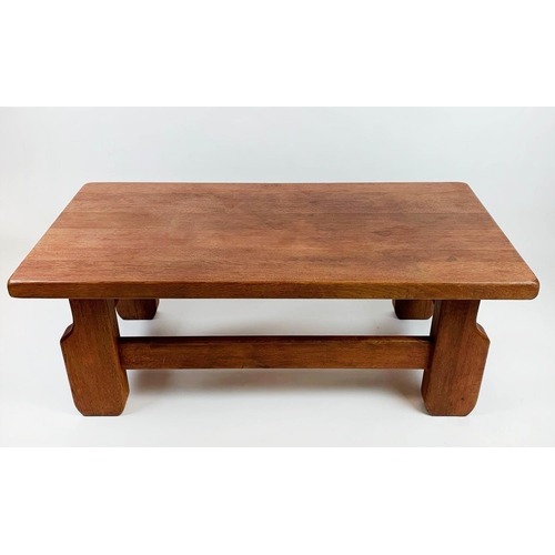 147 - MODERNIST LOW TABLE, 129cm x 65cm x 49cm H, 1960's oak with stretchered base.