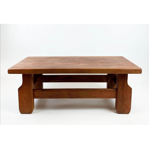 147 - MODERNIST LOW TABLE, 129cm x 65cm x 49cm H, 1960's oak with stretchered base.