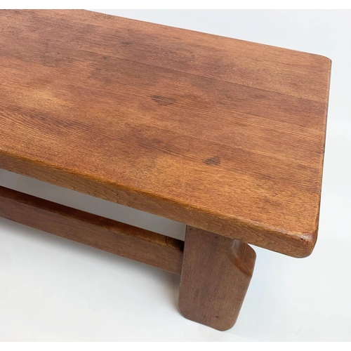 147 - MODERNIST LOW TABLE, 129cm x 65cm x 49cm H, 1960's oak with stretchered base.