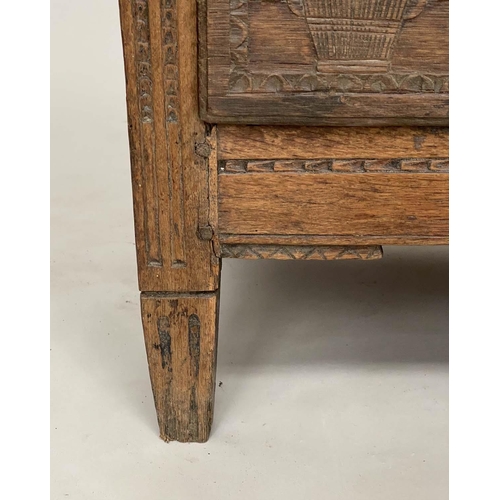 152 - COMMODE, 18th century French provincial Louis XVI oak with St Annes variegated grey marble top above... 