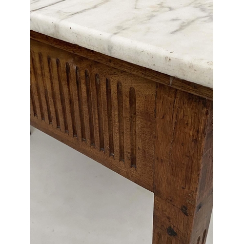 156 - CONSOLE TABLE, 18th century Italian walnut with arabiscata marble top fluted frieze and tapering flu... 