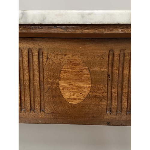 156 - CONSOLE TABLE, 18th century Italian walnut with arabiscata marble top fluted frieze and tapering flu... 