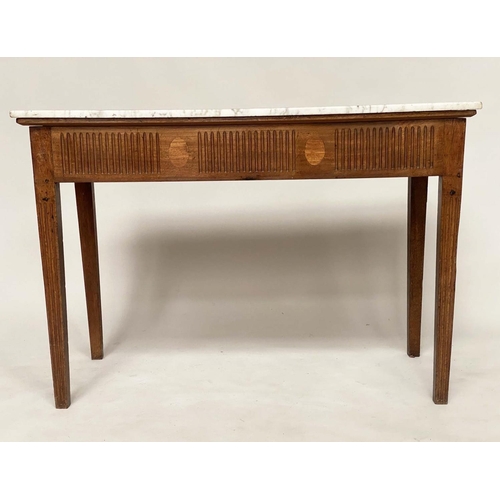 156 - CONSOLE TABLE, 18th century Italian walnut with arabiscata marble top fluted frieze and tapering flu... 