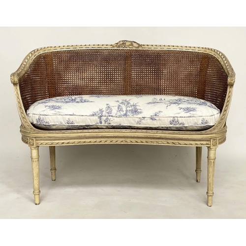 157 - CANAPE, late 19th century/early 20th century French Louis XVI style grey painted and parcel gilt wit... 