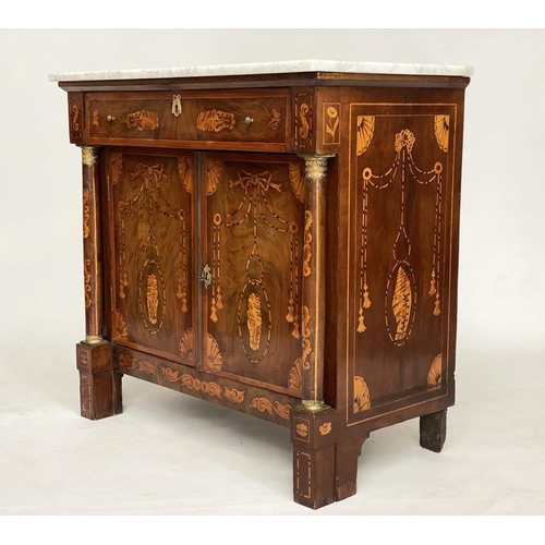 158 - DUTCH SIDE CABINET, early 19th century Dutch mahogany and satinwood inlay with marble top, frieze dr... 