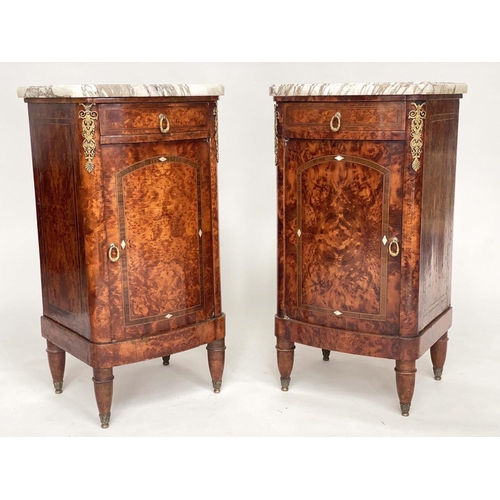 160 - CABINETS, a pair, French 19th century Napoleon III amboyna and gilt metal mounted each bowed with dr... 
