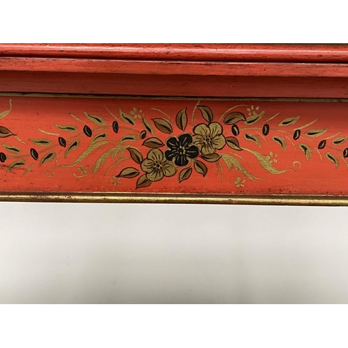 161 - CARD TABLE, 19th century scarlet Japanned and gilt Chinoiserie decorated with foldover baize lined t... 