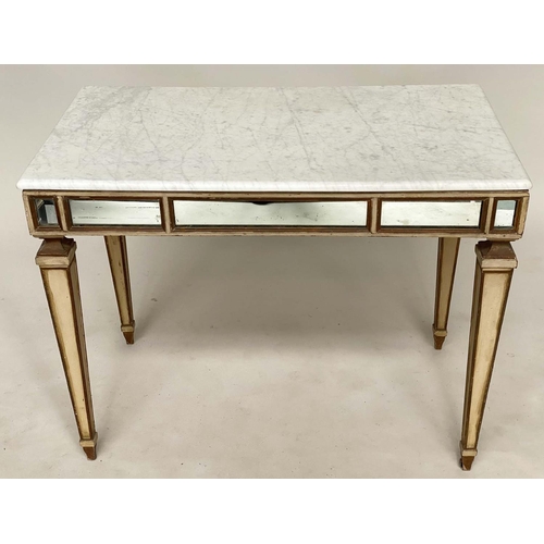 168 - CENTRE/CONSOLE TABLE, early 20th century Italian grey painted parcel gilt and mirror panelled with t... 