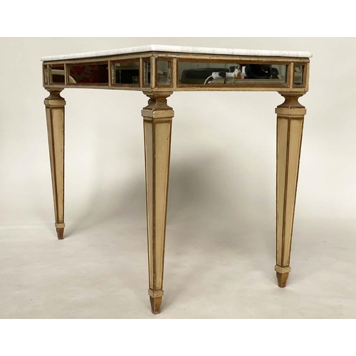 168 - CENTRE/CONSOLE TABLE, early 20th century Italian grey painted parcel gilt and mirror panelled with t... 