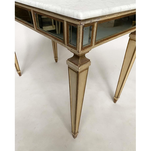 168 - CENTRE/CONSOLE TABLE, early 20th century Italian grey painted parcel gilt and mirror panelled with t... 