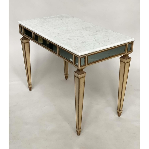 168 - CENTRE/CONSOLE TABLE, early 20th century Italian grey painted parcel gilt and mirror panelled with t... 