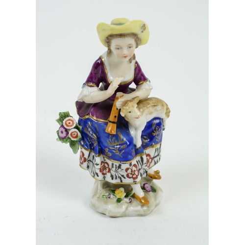 17 - CHELSEA PORCELAIN BAGPIPE BOY AND GIRL WITH LAMB, late 18th century gold ancor period, along with a ... 