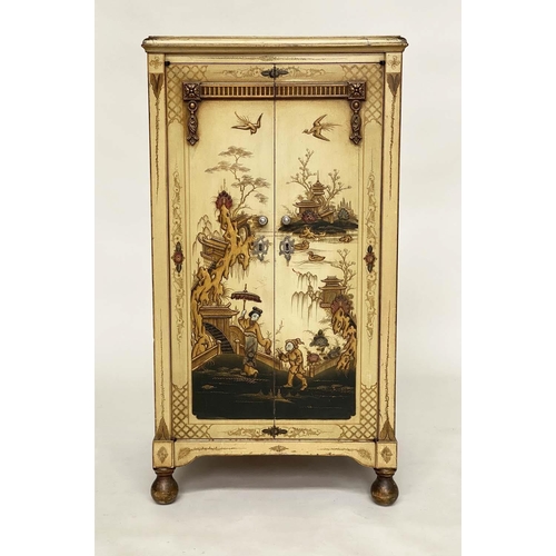 170 - CHINOISERIE CABINET, early 20th century parchment lacquered and gilt polychrome Chinoiserie decorate... 