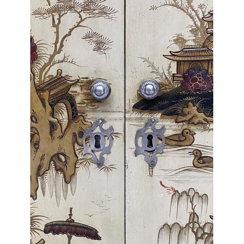 170 - CHINOISERIE CABINET, early 20th century parchment lacquered and gilt polychrome Chinoiserie decorate... 