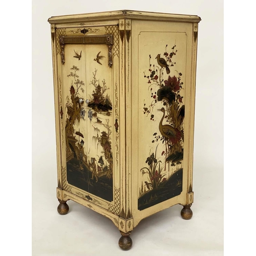 170 - CHINOISERIE CABINET, early 20th century parchment lacquered and gilt polychrome Chinoiserie decorate... 