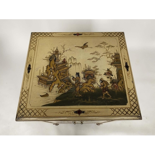 170 - CHINOISERIE CABINET, early 20th century parchment lacquered and gilt polychrome Chinoiserie decorate... 