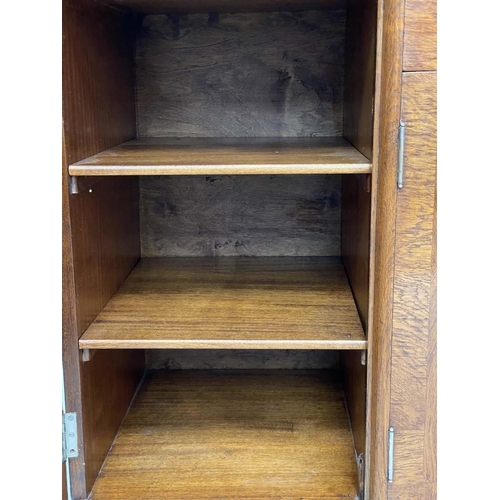 173 - ART DECO SIDEBOARD, early 20th century burr oak with three frieze drawers and four panel doors with ... 