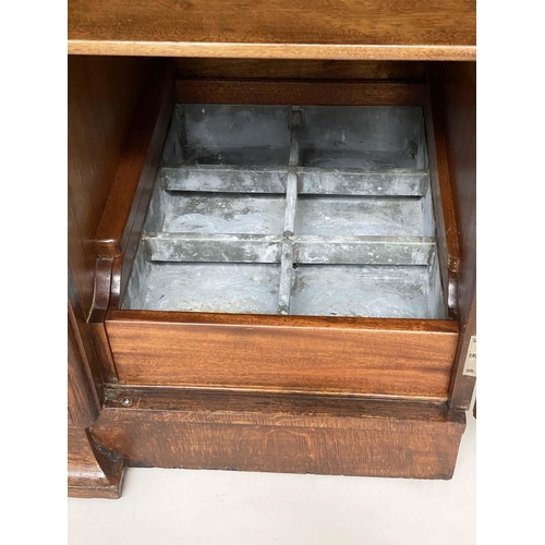 173 - ART DECO SIDEBOARD, early 20th century burr oak with three frieze drawers and four panel doors with ... 