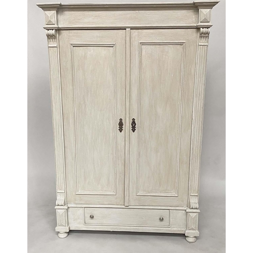 181 - ARMOIRE, 19th French traditionally grey painted with two panelled doors enclosing hanging and full w... 