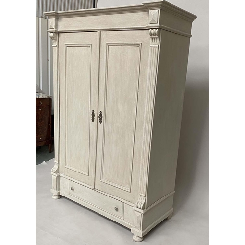 181 - ARMOIRE, 19th French traditionally grey painted with two panelled doors enclosing hanging and full w... 