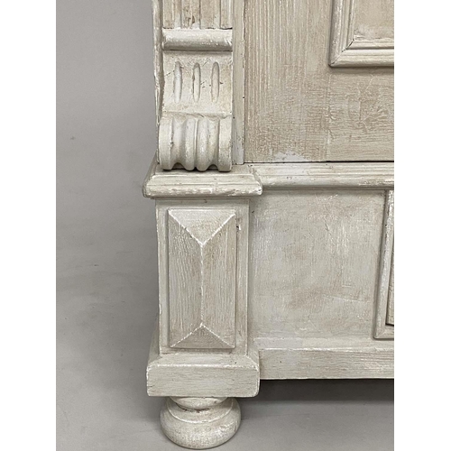 181 - ARMOIRE, 19th French traditionally grey painted with two panelled doors enclosing hanging and full w... 