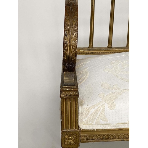 182 - CANAPE, early 20th century French Louis XVI style giltwood and brocade upholstered seat with raised ... 