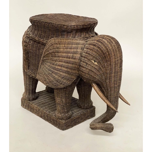 184 - ELEPHANT LAMP TABLE, mid 20th century cane woven with seat table top and plinth, 58cm H x 77cm x 49c... 