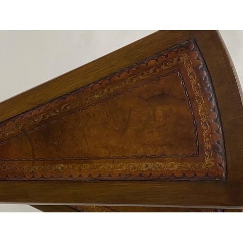 193 - LIBRARY STEPS, a set of Georgian style mahogany with four spiral gilt tooled leather trimmed treads ... 