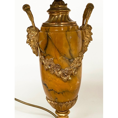 194 - TABLE LAMPS, a pair, sienna marble and ormolu mounted of Neoclassical vase form with mash and swags ... 