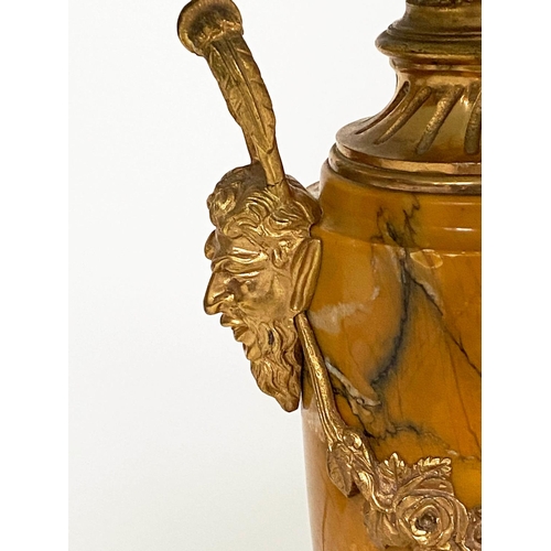 194 - TABLE LAMPS, a pair, sienna marble and ormolu mounted of Neoclassical vase form with mash and swags ... 