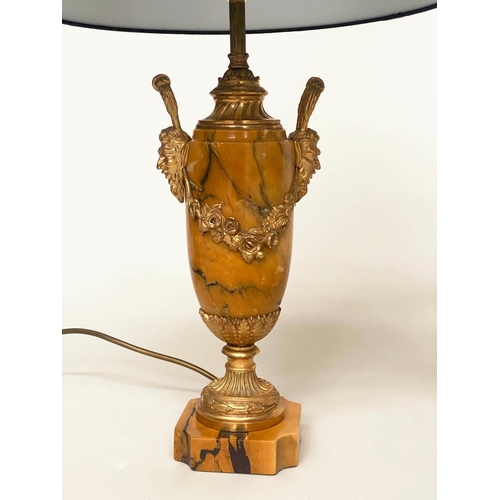 194 - TABLE LAMPS, a pair, sienna marble and ormolu mounted of Neoclassical vase form with mash and swags ... 