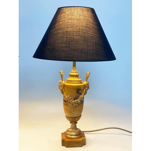 194 - TABLE LAMPS, a pair, sienna marble and ormolu mounted of Neoclassical vase form with mash and swags ... 