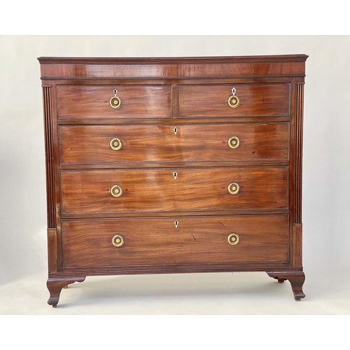 225 - HALL CHEST, early 19th century Scottish flame mahogany of adapted shallow proportions with two short... 