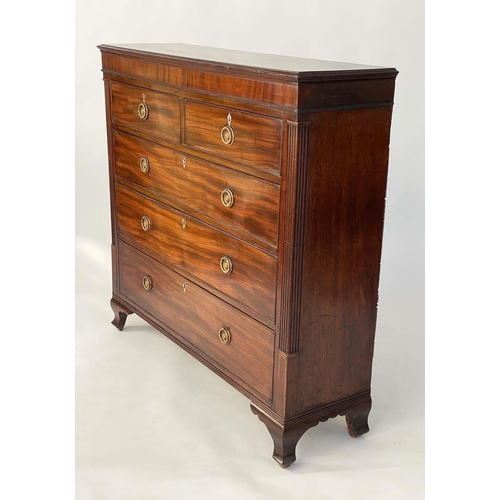 225 - HALL CHEST, early 19th century Scottish flame mahogany of adapted shallow proportions with two short... 