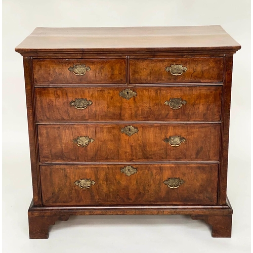 226 - CHEST, early 18th century English Queen Anne figured walnut with two short above three long drawers,... 