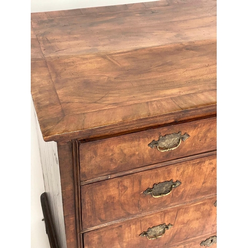 226 - CHEST, early 18th century English Queen Anne figured walnut with two short above three long drawers,... 