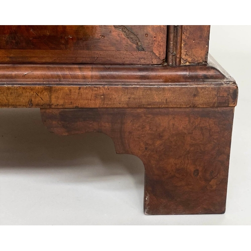 226 - CHEST, early 18th century English Queen Anne figured walnut with two short above three long drawers,... 