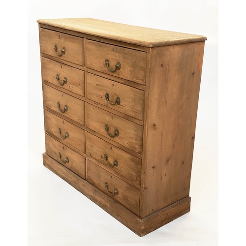 233 - BANK OF DRAWERS, Victorian pine with two banks of five drawers and plinth, 98cm W x 37cm D x 96cm H.