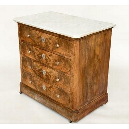 235 - COMMODE, 19th century French Napoleon III bleached flamed mahogany with four long drawers and silver... 