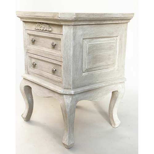 239 - BEDSIDE CHESTS, a pair, French Louis XV style traditionally grey painted each with two drawers and c... 