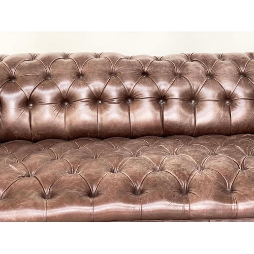 241 - CHESTERFIELD SOFA, 19th century style studded grey brown hide leather with all over deep buttoning, ... 