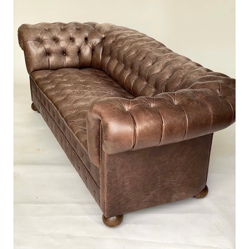 241 - CHESTERFIELD SOFA, 19th century style studded grey brown hide leather with all over deep buttoning, ... 