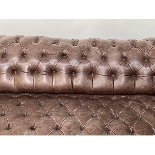 241 - CHESTERFIELD SOFA, 19th century style studded grey brown hide leather with all over deep buttoning, ... 