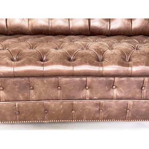 241 - CHESTERFIELD SOFA, 19th century style studded grey brown hide leather with all over deep buttoning, ... 