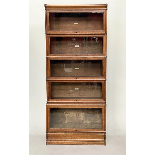 242 - GLOBE WERNICKE BOOKCASE,  oak stacking with five glazed doors, cornice, plinth and labels, 200cm H x... 